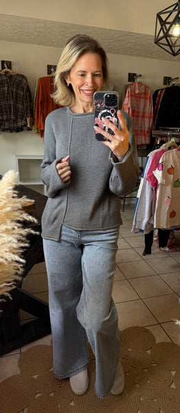 Gray Raw Edge Uneven Hem Patchwork Sweater