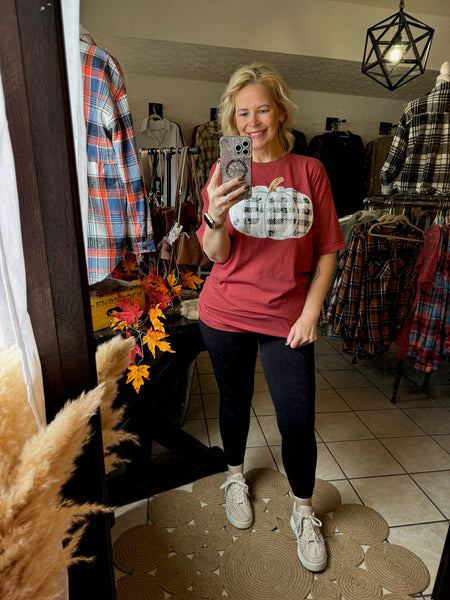 Plaid Pumpkin Fall Tee - Terracotta T-shirt