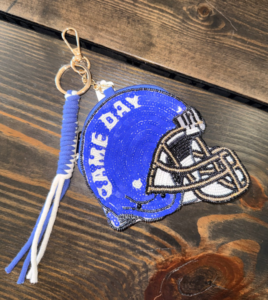 Football Helmet Seed Bead and Sequin Coin Purse with Zip Closure and Tassle