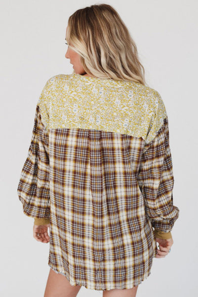 Yellow Plaid and Floral Top