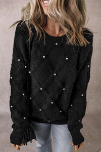 Super Soft Black Sweater with Pearl Detailing