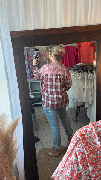 Maroon Plaid and Floral Top