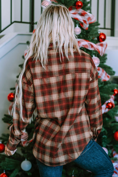 Brown and Red Plaid Super Soft Zip Up Shacket