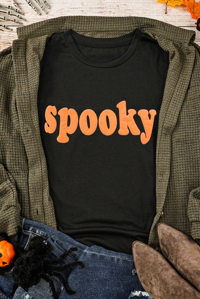 Spooky Puff Lettering Tee - Black Halloween T-shirt