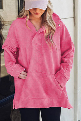 Pink Quarter Zip Pullover with Kangaroo Pocket