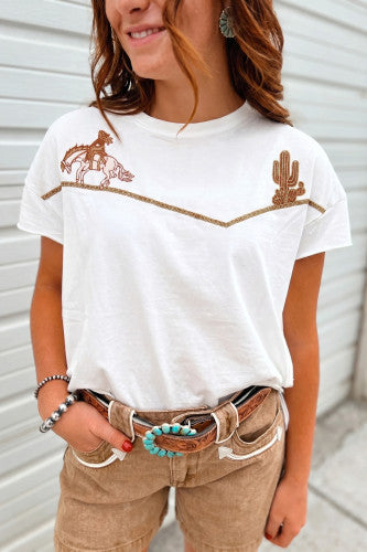 Embroidered Western Print Top