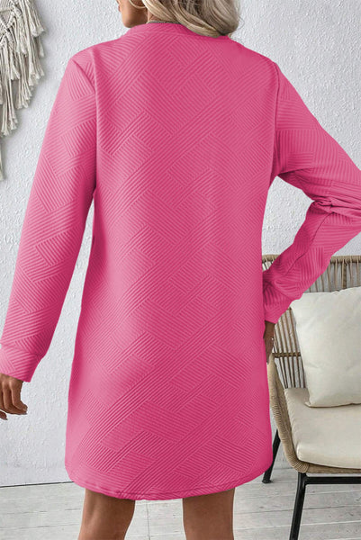 Pink Quilted Textured Shift Dress with Pockets