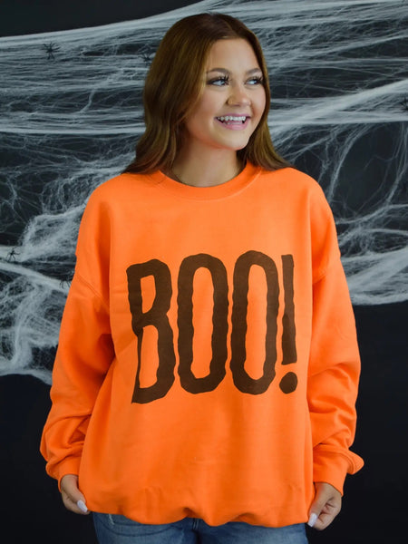 BOO! Crewneck Sweatshirt Pullover - Orange Halloween Sweatshirt Pullover