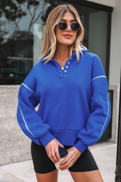 Royal Blue with Contrast Stitching Quarter Snap Pullover
