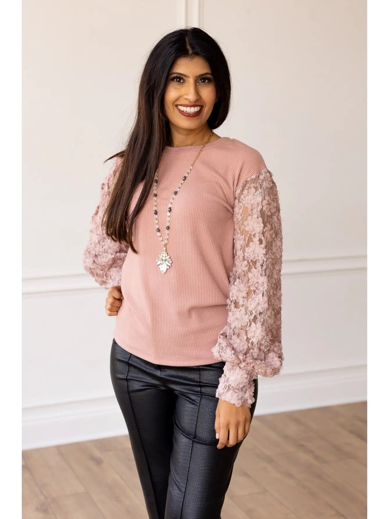 Mauve Pink Lace Sleeve Top