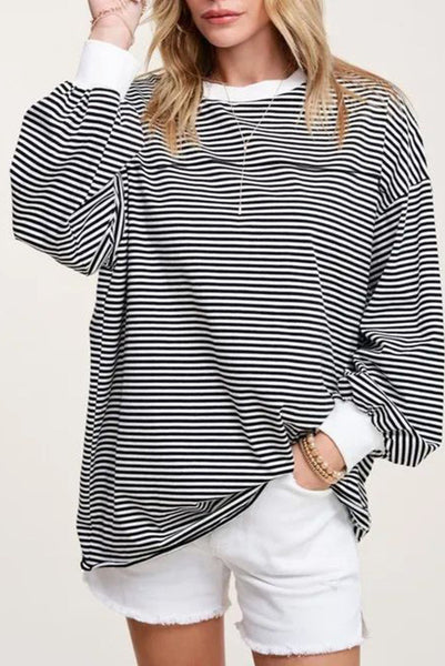 Oversized Black and White Striped Top