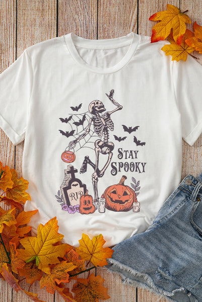 Stay Spooky Skeleton Pumpkin and Spider Web Tee - Halloween T-shirt