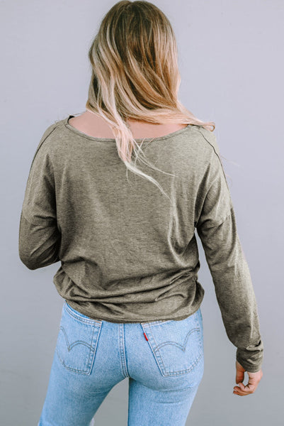 Olive Green Henley Long Sleeve Top