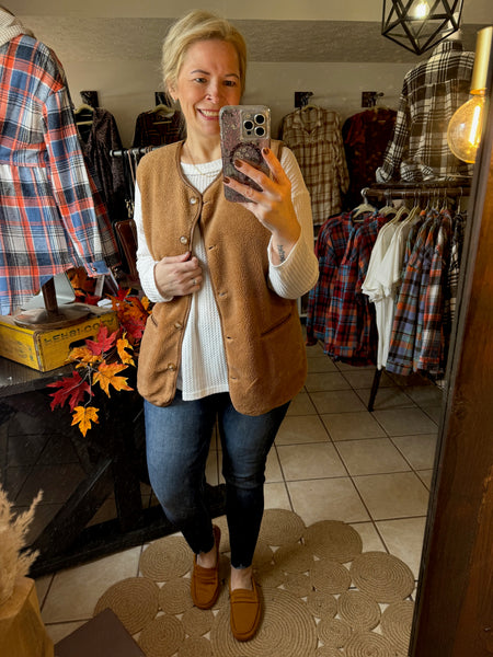 Brown Sherpa Button Up Vest