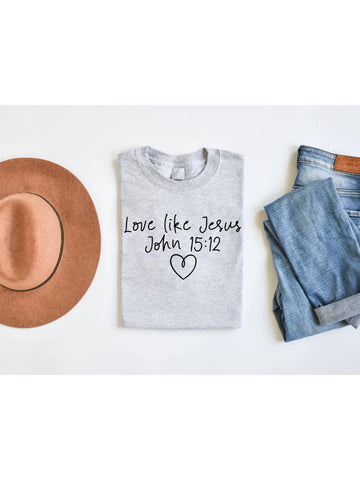 Love Like Jesus Tee - John 15:12 - Heathered Gray T-shirt