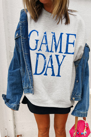Gray Sweatshirt Pullover with Blue Vintage GAME DAY Lettering - Kentucky - North Hardin - Sports Mom