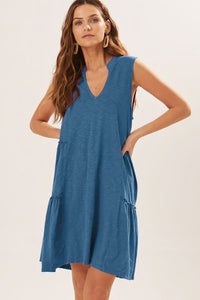 Sail Blue Flowy Sleeveless Dress with Tiered Ruffle Details