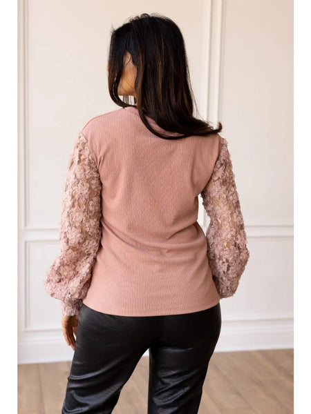 Mauve Pink Lace Sleeve Top