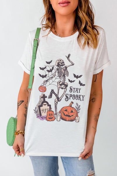 Stay Spooky Skeleton Pumpkin and Spider Web Tee - Halloween T-shirt