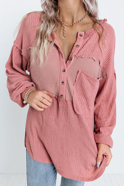 Mauve Pink Mixed Textures Loose Fit Tunic with Frayed Patchwork Detailing