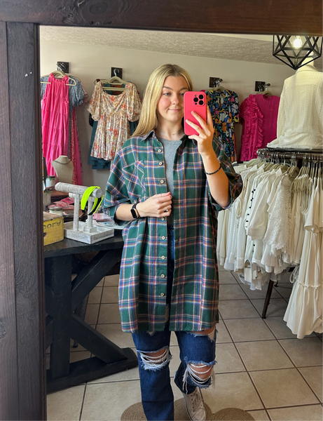 Green Plaid Short Sleeve Tunic Top