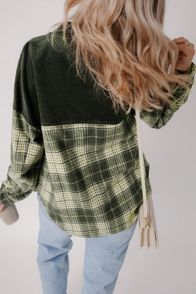 Green Plaid and Corduroy Snap Up Shacket