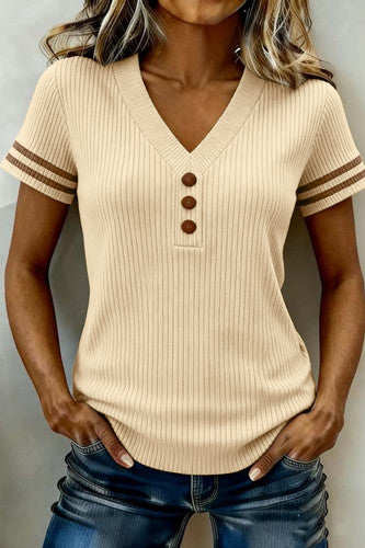 Super Soft Ribbed V neck Retro Stripe Top