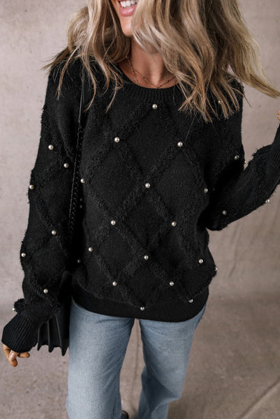 Super Soft Black Sweater with Pearl Detailing