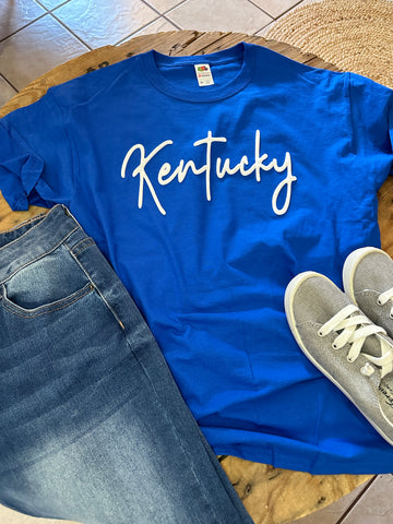 Kentucky Script Puff Lettering Tee - T-shirt- Royal Blue
