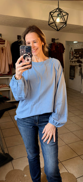 Sky Blue Raw Seam Patchwork Baggy Top