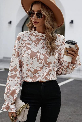 Dark Blush and White Floral Top - Blouse