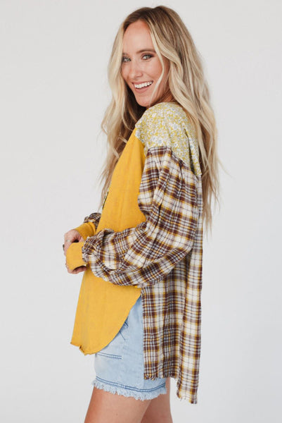 Yellow Plaid and Floral Top