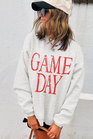 Gray Sweatshirt Pullover with Red Vintage GAME DAY Lettering - Louisville - John Hardin - Sports Mom