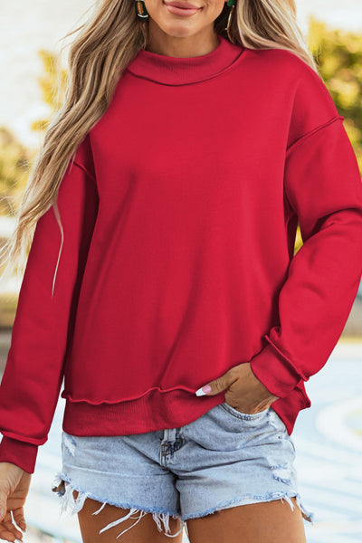 Red Reversible Mock Neck Sweatshirt Pullover