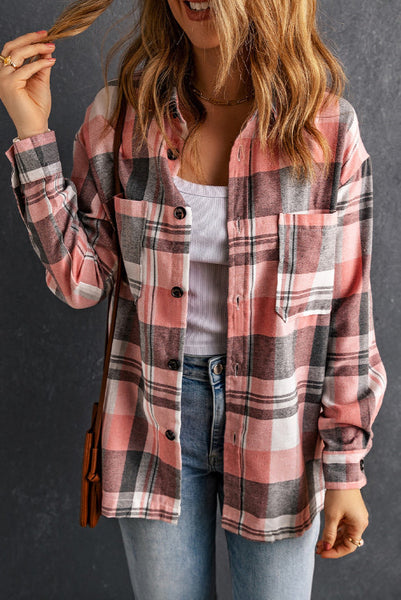 Pink Plaid Flannel Button Up Top