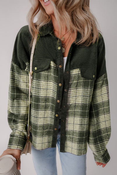 Green Plaid and Corduroy Snap Up Shacket