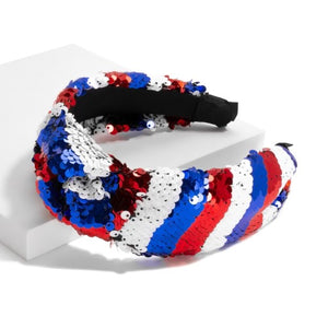 Red White and Blue Sequins Knot Headband - Patriotic