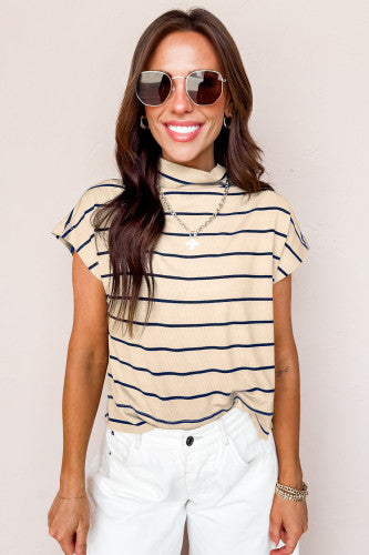 Ribbed Stripe Mock Neck