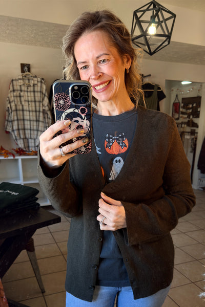 Dark Olive Green Button Front Cardigan