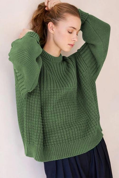 Vineyard Green Mixed Texture Sweater