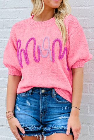 Pink ‘Mom’ Half Sleeve Sweater