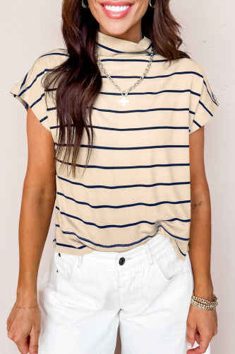 Ribbed Stripe Mock Neck