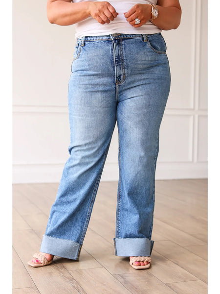 Straight Leg Cuffed Jeans