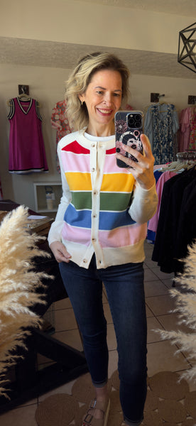 Colorful Striped Colorblock Button Front Sweater Cardigan