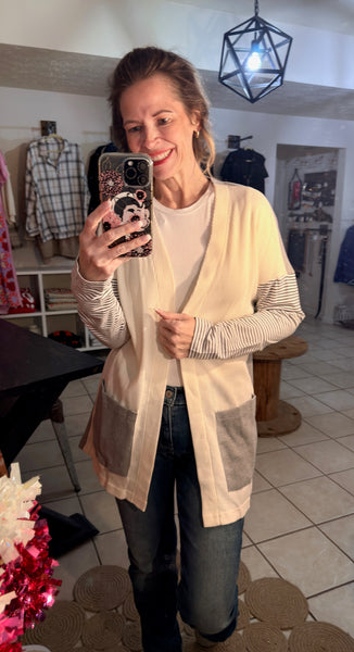 Open Front Colorblock Cardigan