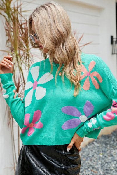 Colorful Flower Shorter Length Sweater