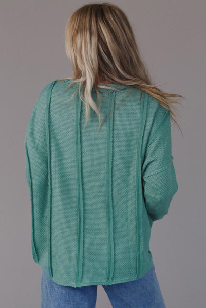 Dusty Teal Waffle Texture Top with Reverse Seams