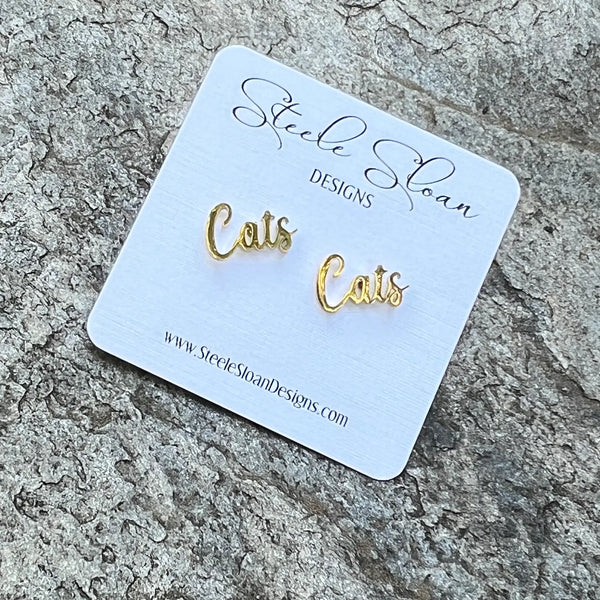 Sports Team Stud Earrings - Gold Wild Cats Studs - Gold Cats Studs - Gold Cats Mom Studs - Wildcats - Tigers - Cats - Gold Tone