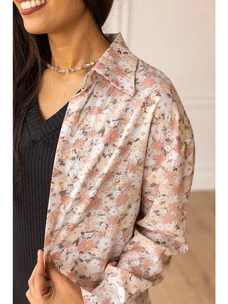 Mauve Floral Long Sleeve Button Up Blouse