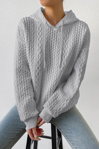 Gray Cable Knit Textured Hoodie Pullover